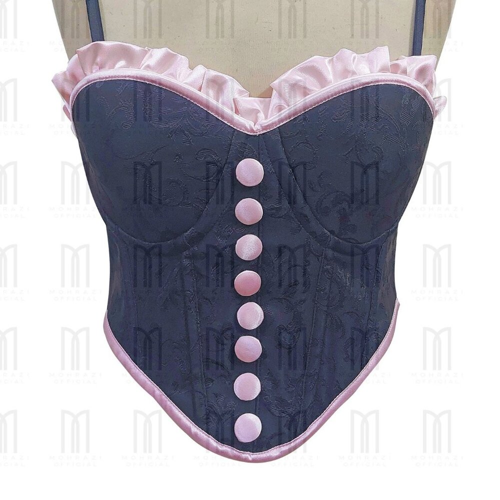 Underwire Brocade Bustier with Satin Frills & Adjustable Straps
